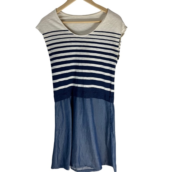 Comptoir DesCottoniers Navy Striped Chambray Skirted Dress Sz XS - Picture 1 of 10